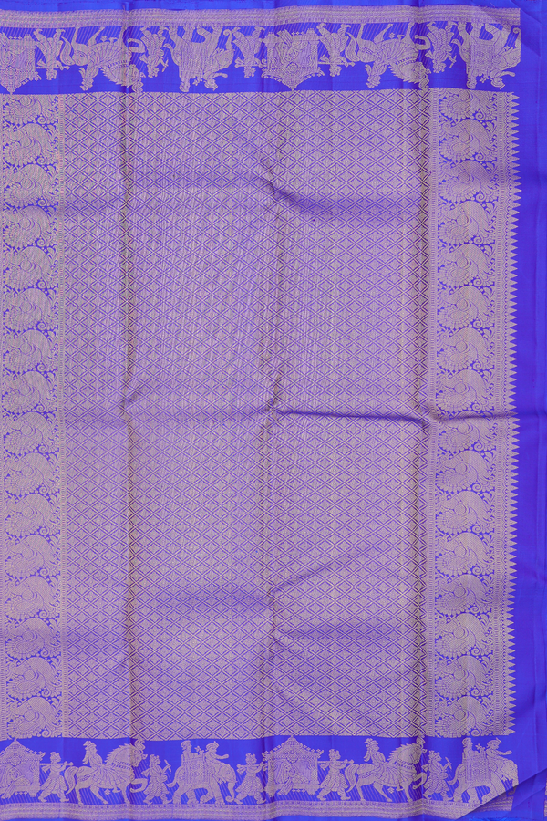 Kanchipuram Silk Saree In Indigo Blue With Peacock Buttas