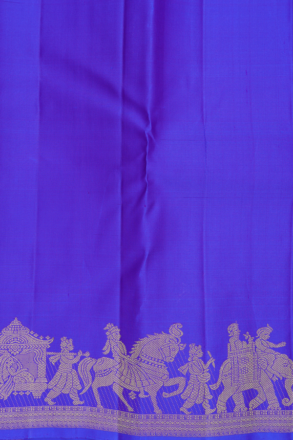 Kanchipuram Silk Saree In Indigo Blue With Peacock Buttas