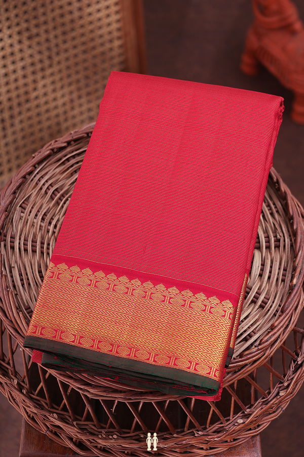 Kanchipuram Silk Saree In Red With Stripes Design