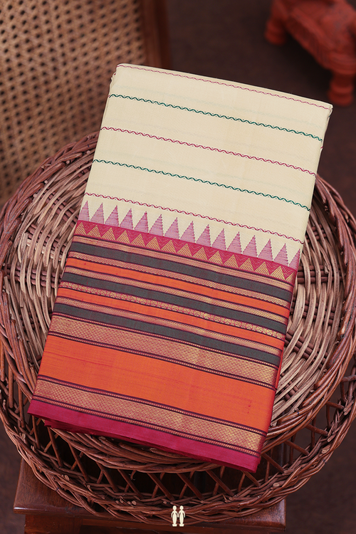 Kanchipuram Silk Saree In Beige With Neli Design