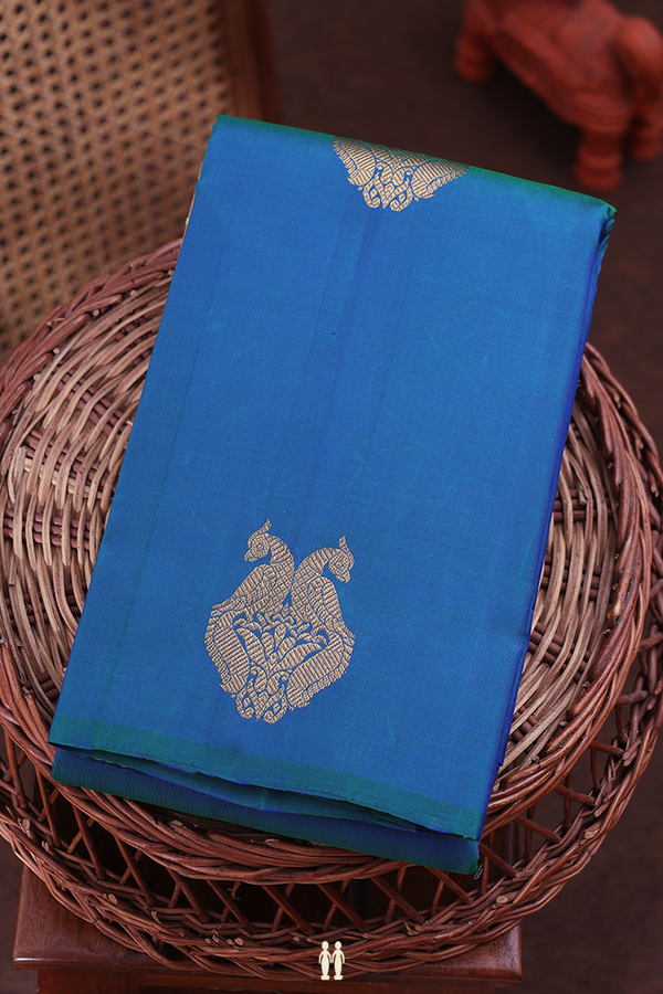 Kanchipuram Silk Saree In Blue With Iruthalai Pakshi Motifs
