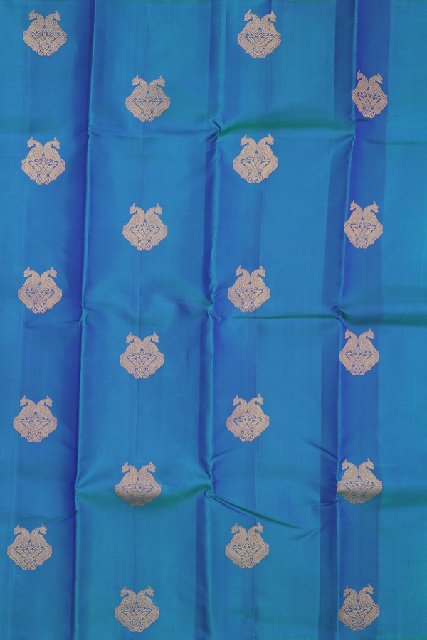 Kanchipuram Silk Saree In Blue With Iruthalai Pakshi Motifs