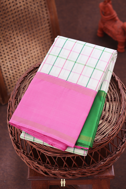 Kanchipuram Silk Saree In White With Checks Design