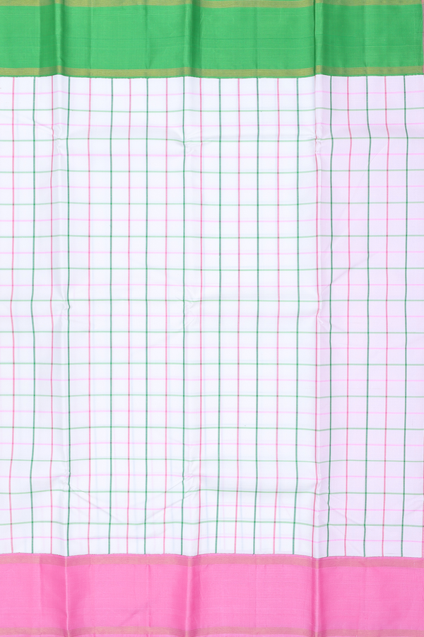 Kanchipuram Silk Saree In White With Checks Design