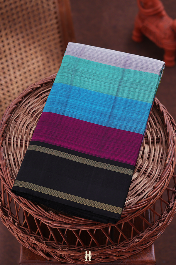 Kanchipuram Silk Saree In Multicolor With Stripes Design