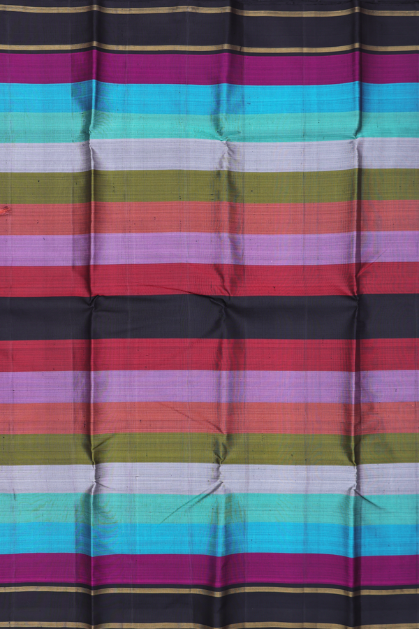 Kanchipuram Silk Saree In Multicolor With Stripes Design