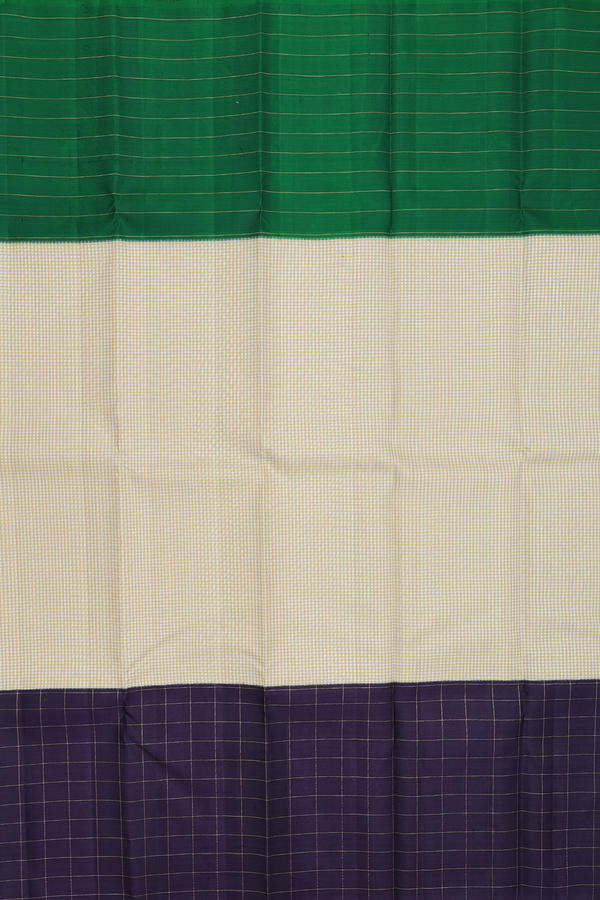 Kanchipuram Silk Saree In White And Brown With Checks Design