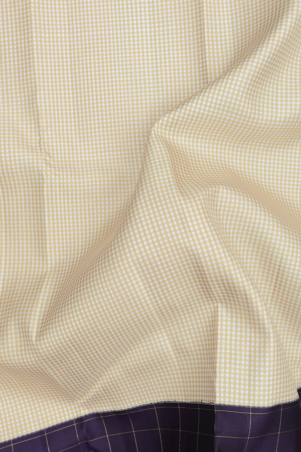 Kanchipuram Silk Saree In White And Brown With Checks Design