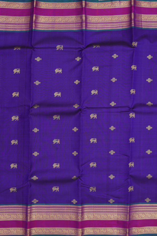 Kanchipuram Silk Saree In Blue With Yali Buttas