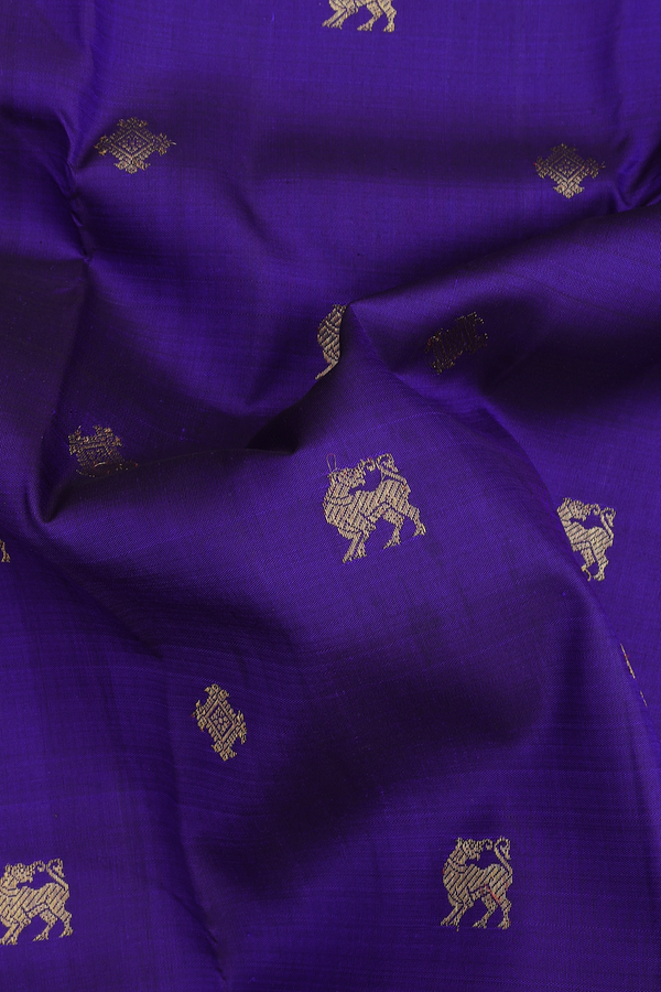 Kanchipuram Silk Saree In Blue With Yali Buttas