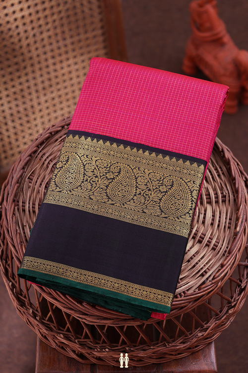 Kanchipuram Silk Saree In Rani Pink With Checks Design