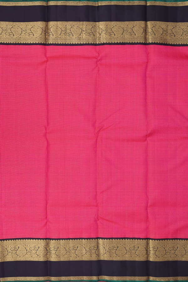 Kanchipuram Silk Saree In Rani Pink With Checks Design