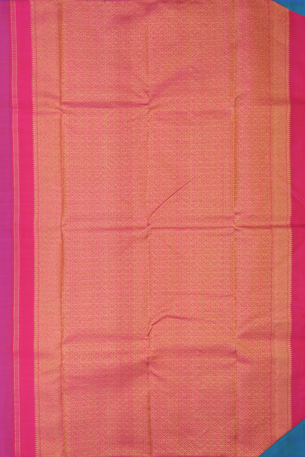 Kanchipuram Silk Saree In Teal Blue Along Stripes With Motifs