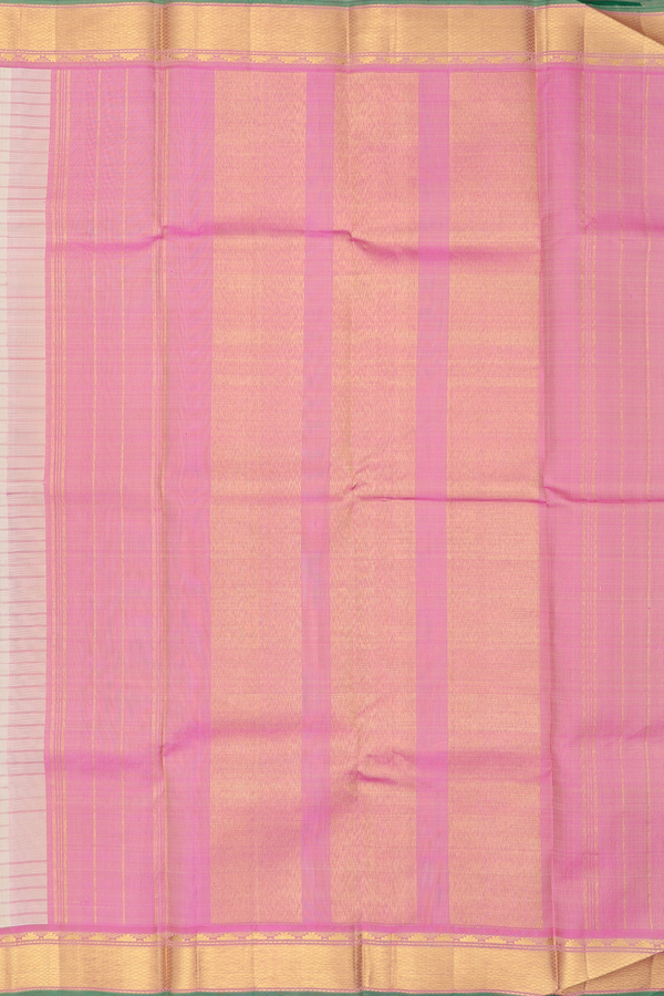 Kanchipuram Silk Saree In Cream Color With Checks Design