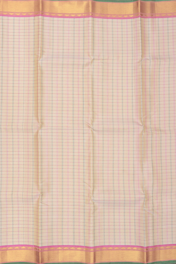 Kanchipuram Silk Saree In Cream Color With Checks Design