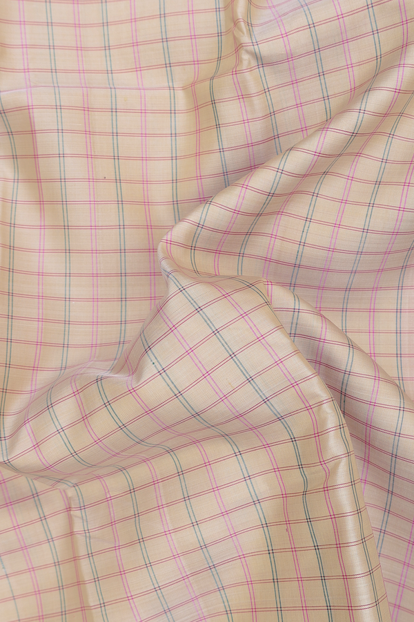 Kanchipuram Silk Saree In Cream Color With Checks Design