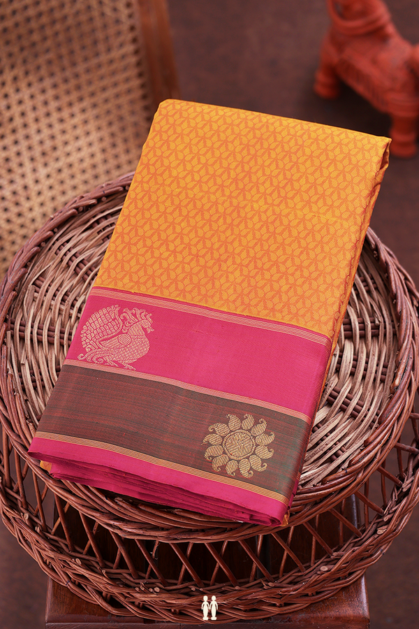 Kanchipuram Silk Saree In Yellow With Jacquard Pattern