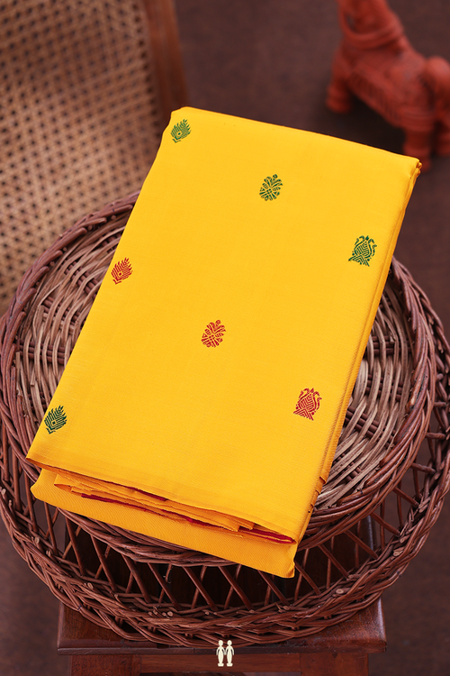 Kanchipuram Silk Saree In Yellow With Threadwork Buttas