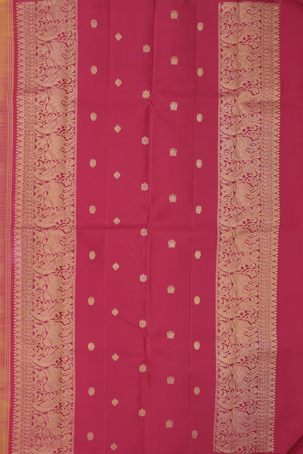 Kanchipuram Silk Saree In Yellow With Threadwork Buttas