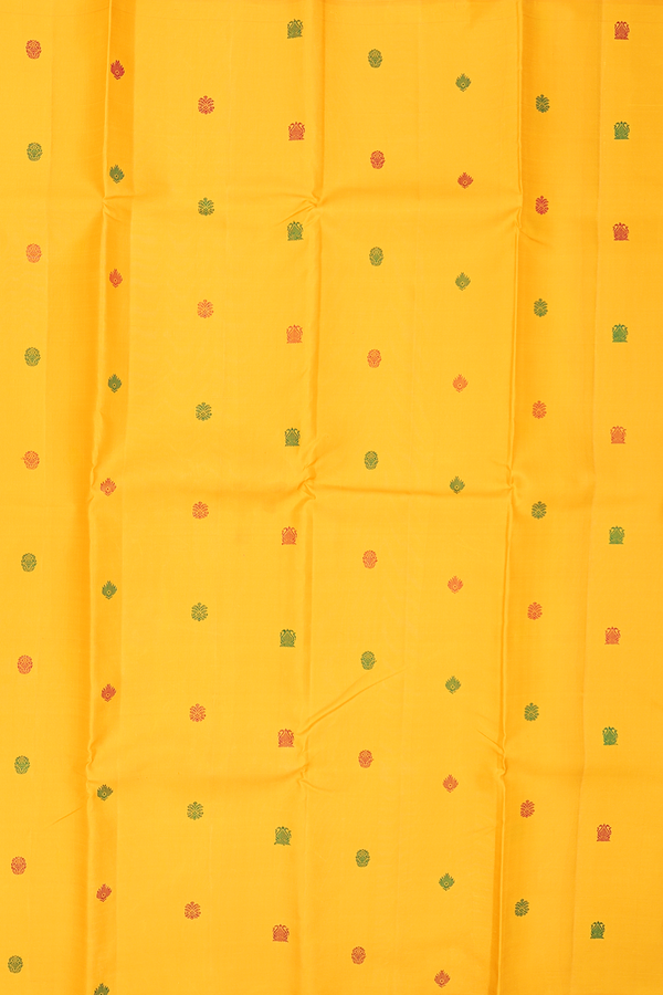 Kanchipuram Silk Saree In Yellow With Threadwork Buttas
