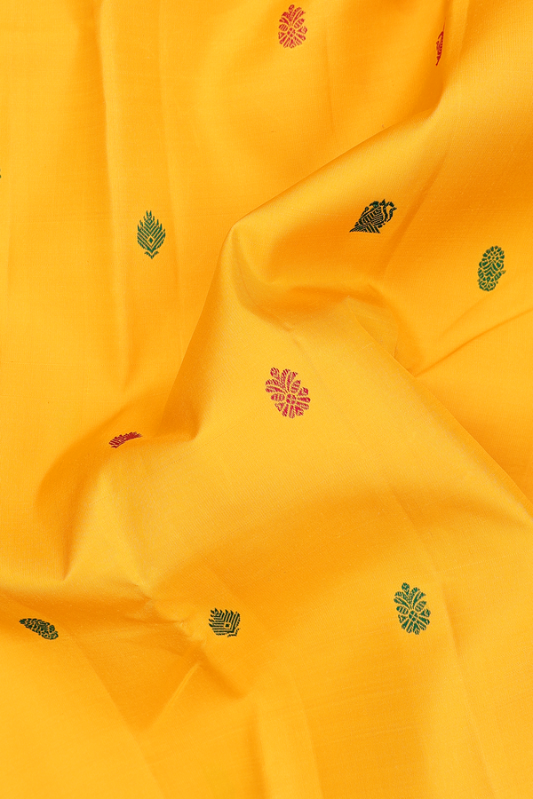 Kanchipuram Silk Saree In Yellow With Threadwork Buttas