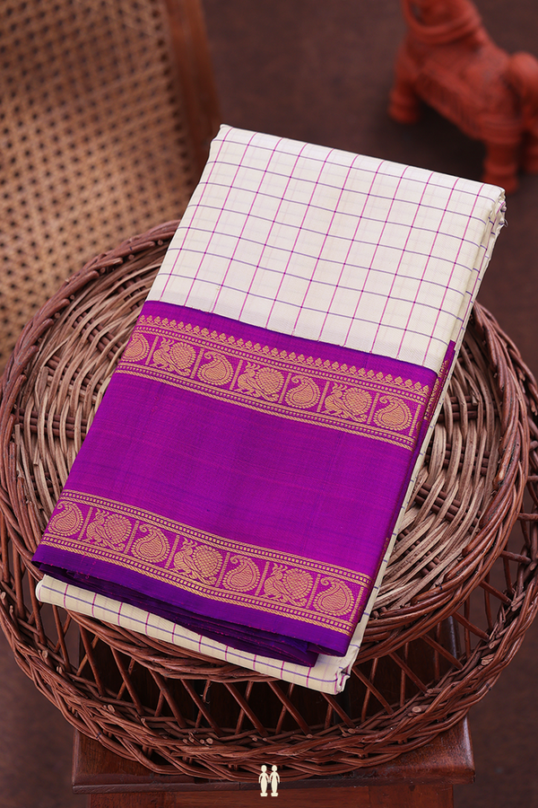 Kanchipuram Silk Saree In Off White With Checks Design