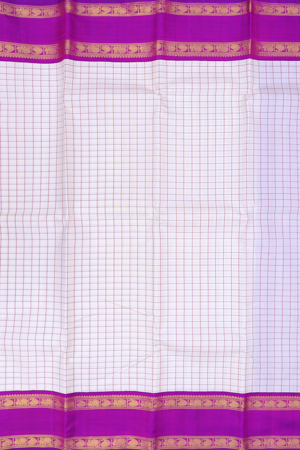 Kanchipuram Silk Saree In Off White With Checks Design