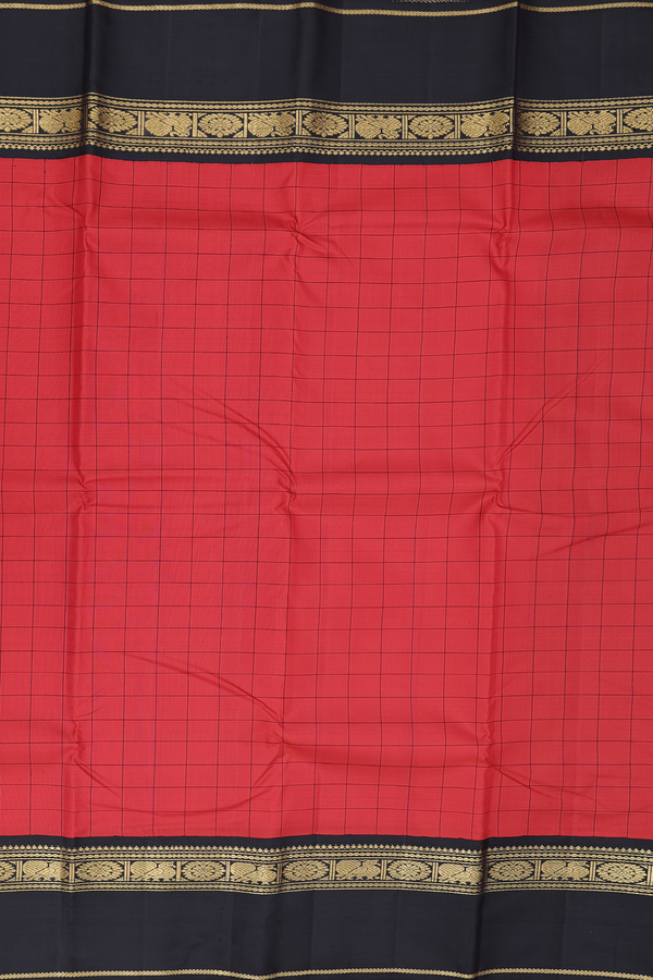 Kanchipuram Silk Saree In Scarlet Red With Checks Design