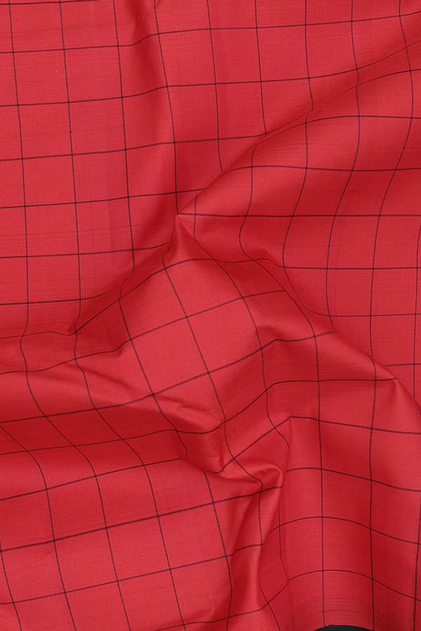 Kanchipuram Silk Saree In Scarlet Red With Checks Design