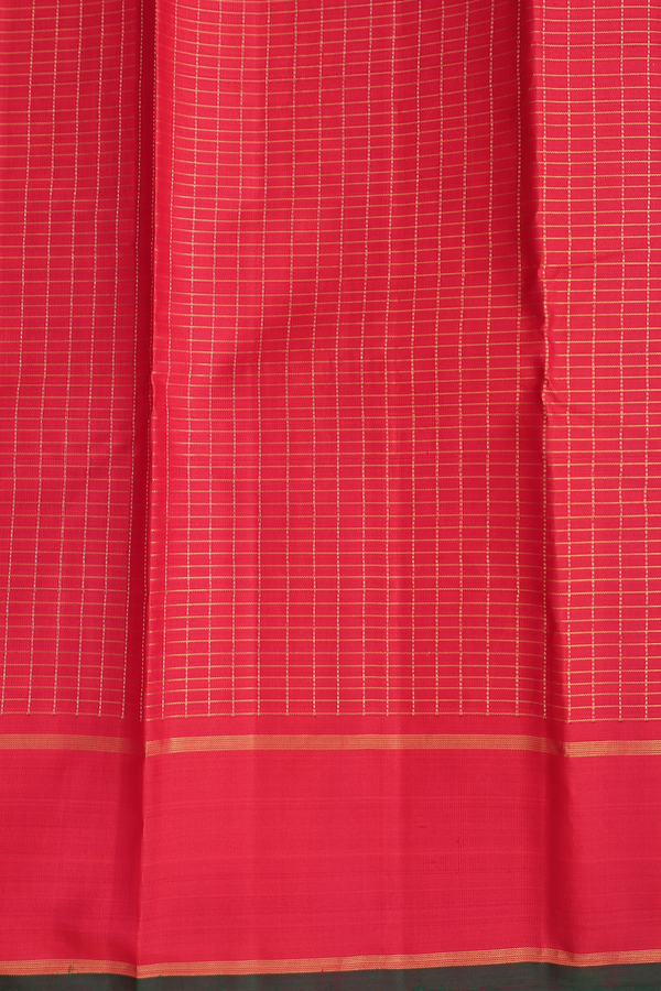 Kanchipuram Silk Saree In Scarlet Red With Checks Design