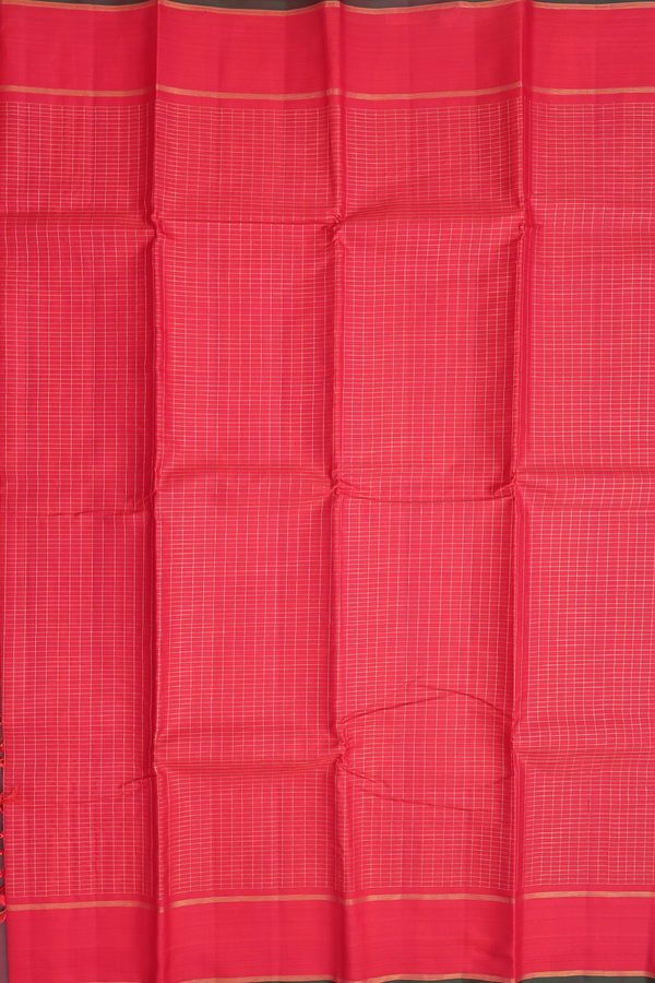 Kanchipuram Silk Saree In Scarlet Red With Checks Design