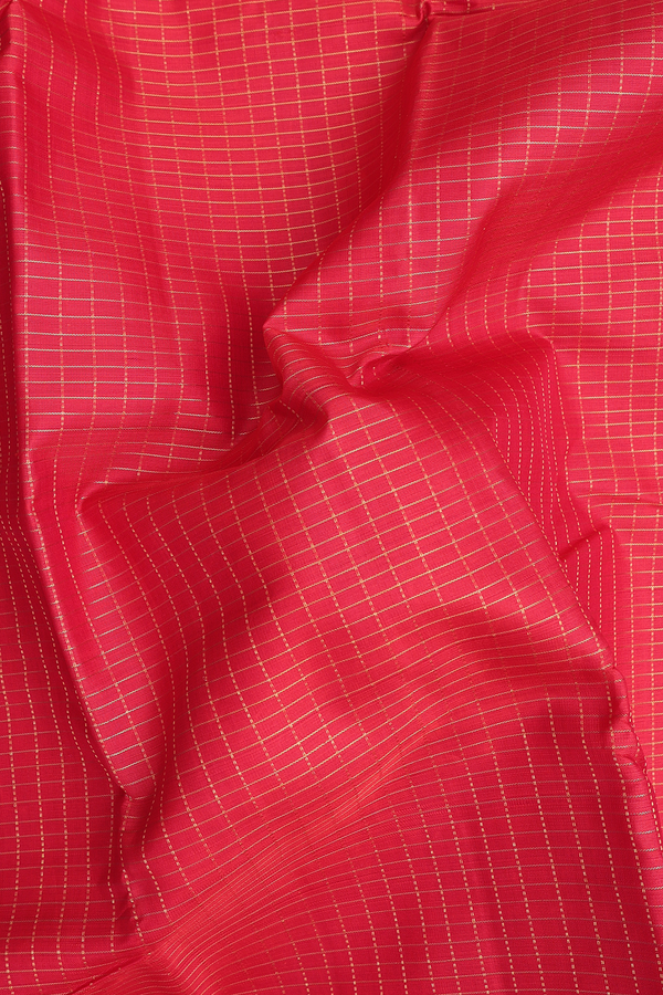 Kanchipuram Silk Saree In Scarlet Red With Checks Design