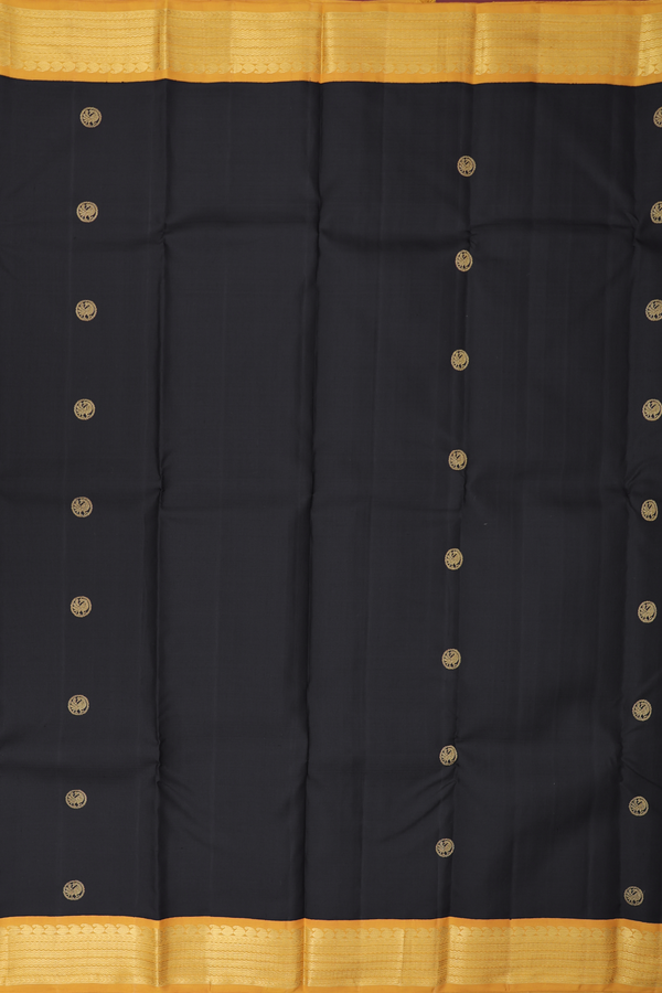 Kanchipuram Silk Saree In Black With Circle Buttas