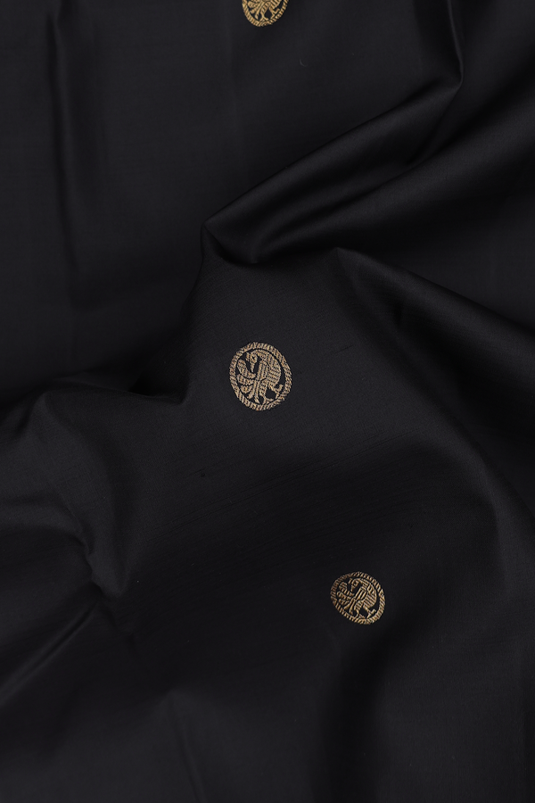 Kanchipuram Silk Saree In Black With Circle Buttas