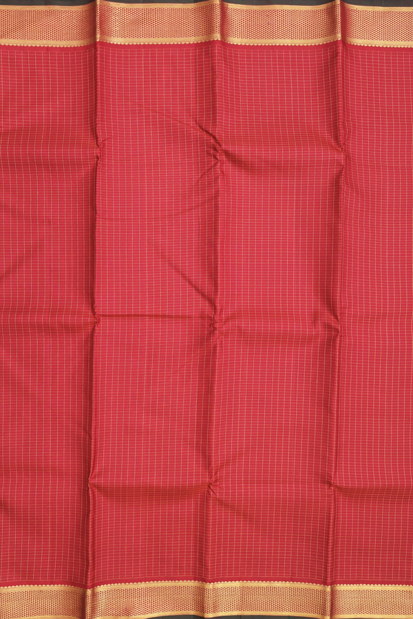 Kanchipuram Silk Saree In Crimson Red With Checks Design