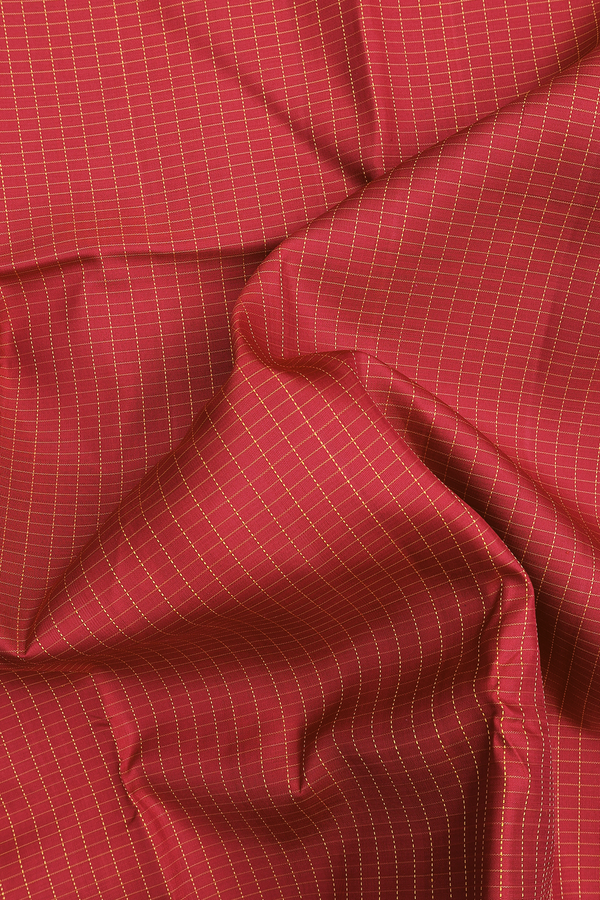 Kanchipuram Silk Saree In Crimson Red With Checks Design
