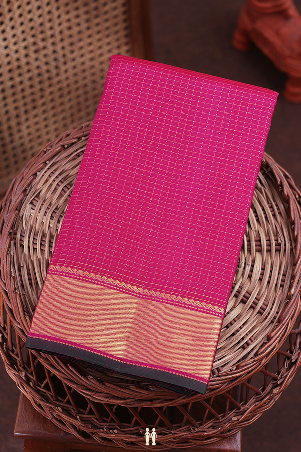 Kanchipuram Silk Saree In Magenta With Checks Design