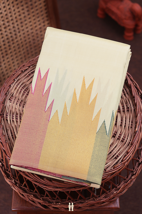 Kanchipuram Silk Saree In Off White With Temple Border