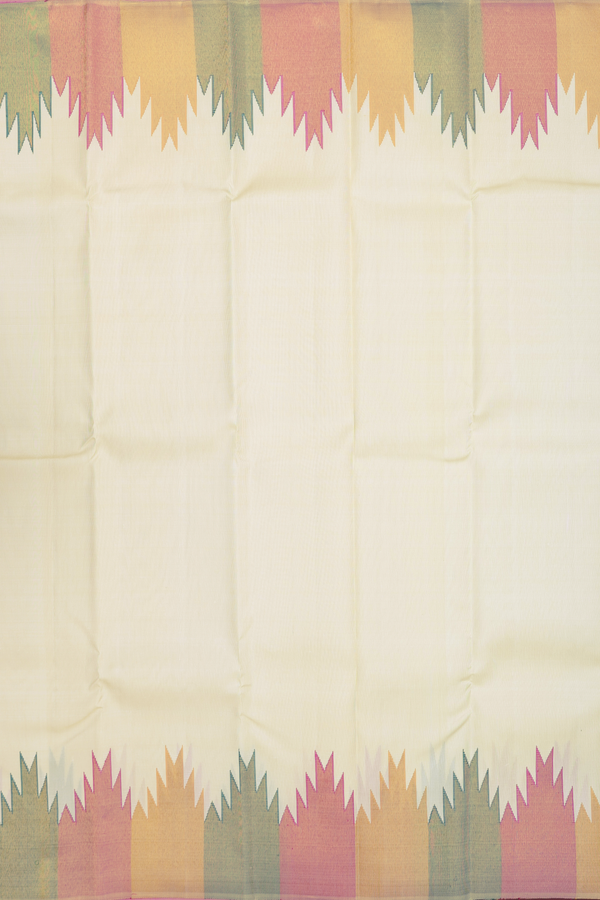 Kanchipuram Silk Saree In Off White With Temple Border