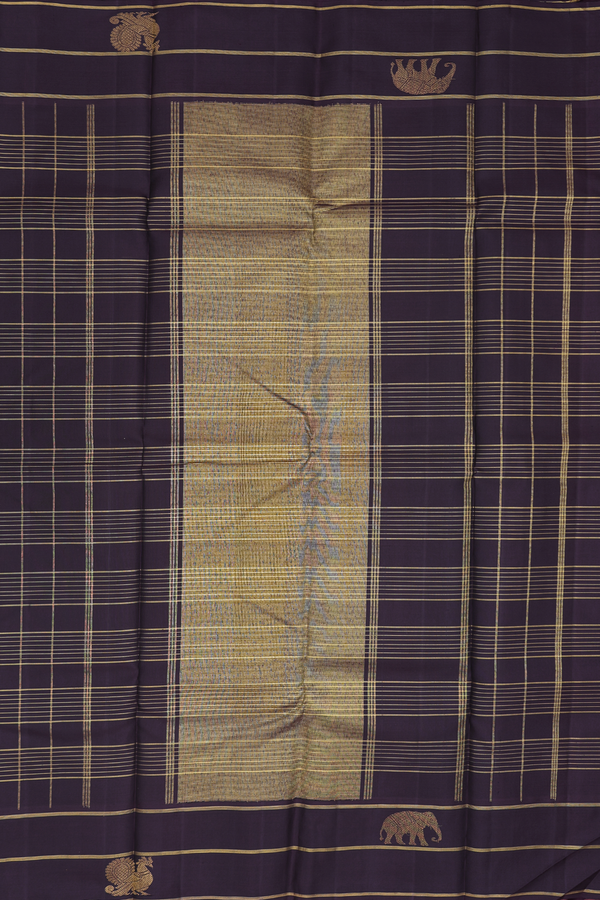 Kanchipuram Silk Saree In Plum Purple With Checks Design