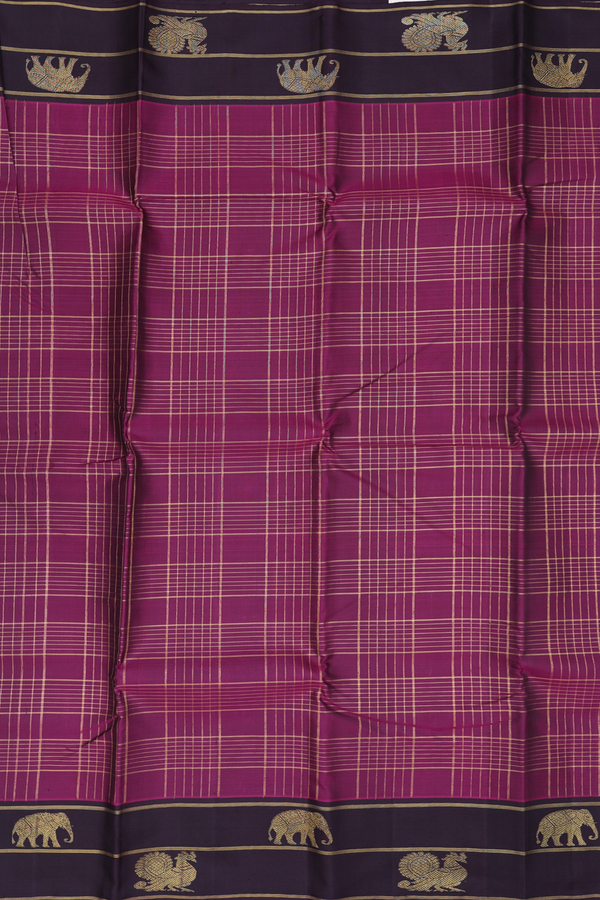 Kanchipuram Silk Saree In Plum Purple With Checks Design