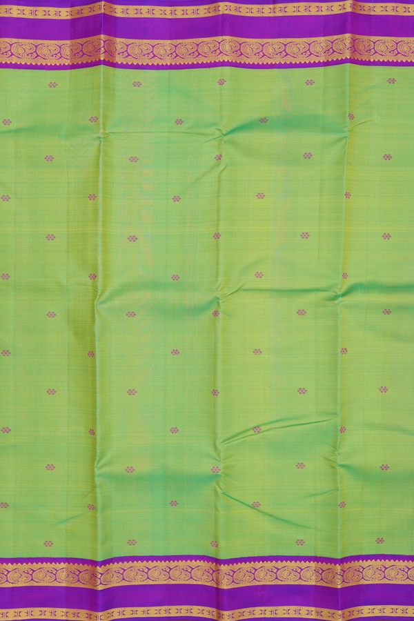 Kanchipuram Silk Saree In Parrot Green With Floral Buttas