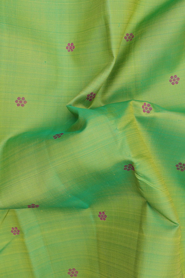 Kanchipuram Silk Saree In Parrot Green With Floral Buttas