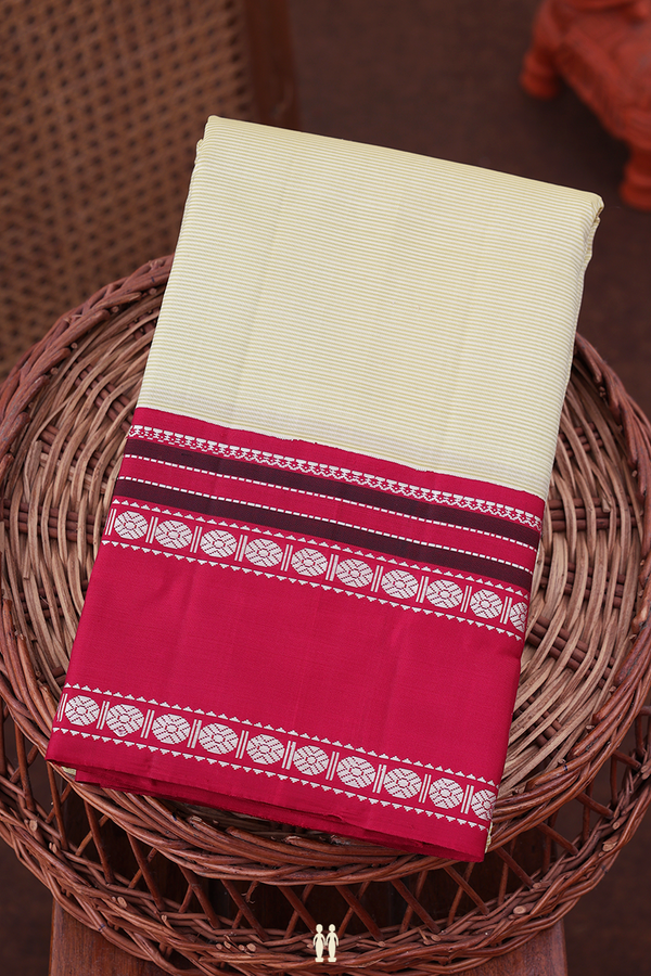 Kanchipuram Silk Saree In Cream Color With Stripes Design