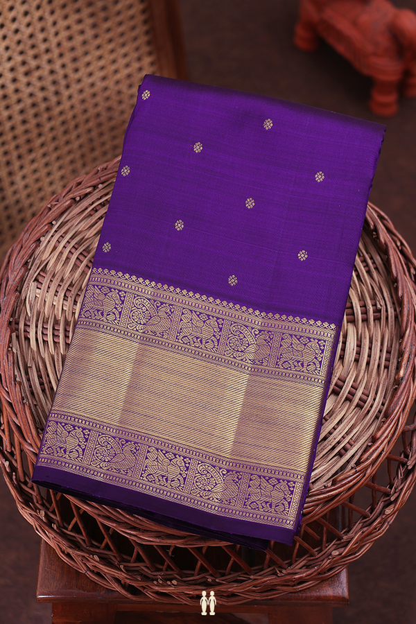 Kanchipuram Silk Saree In Royal Purple With Floral Buttis