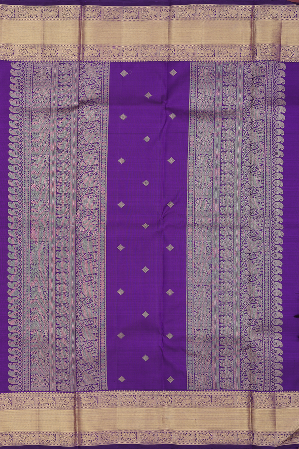 Kanchipuram Silk Saree In Royal Purple With Floral Buttis