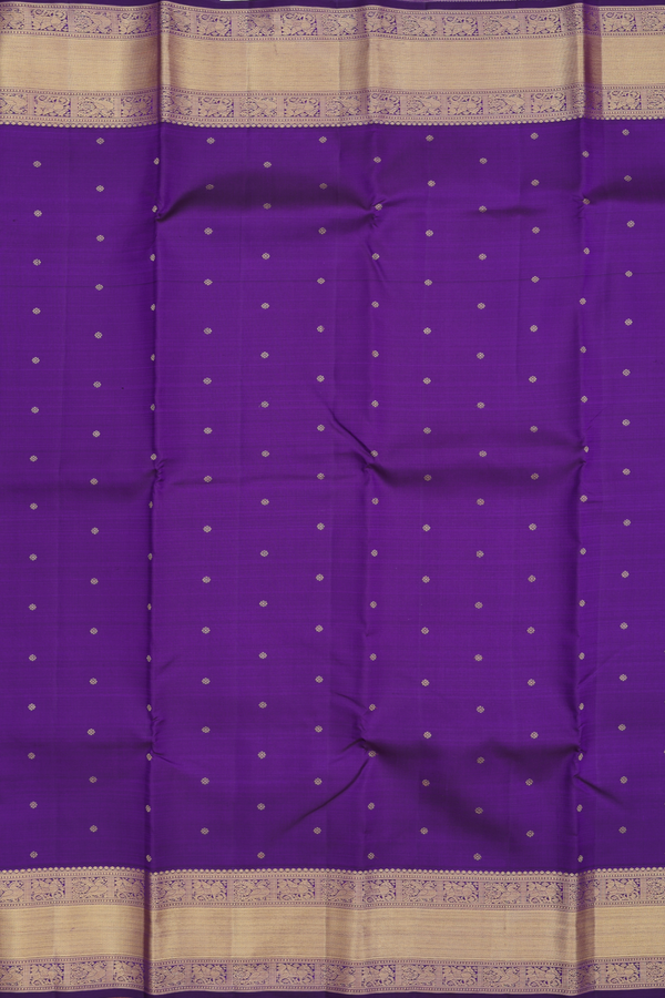 Kanchipuram Silk Saree In Royal Purple With Floral Buttis