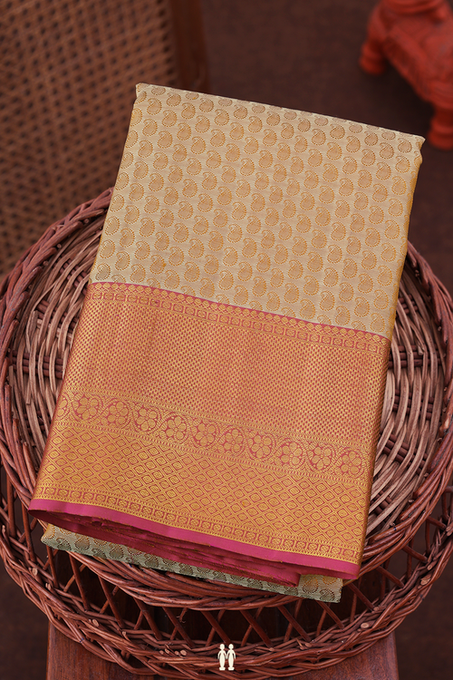 Kanchipuram Silk Saree In Light Brown With Jacquard Pattern