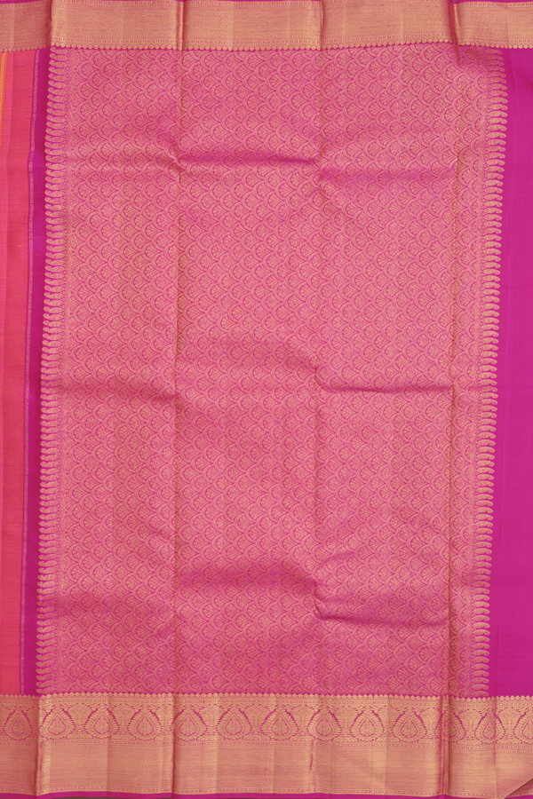 Kanchipuram Silk Saree In Pink Along Stripes With Motifs