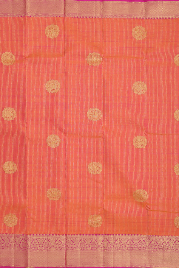 Kanchipuram Silk Saree In Pink Along Stripes With Motifs